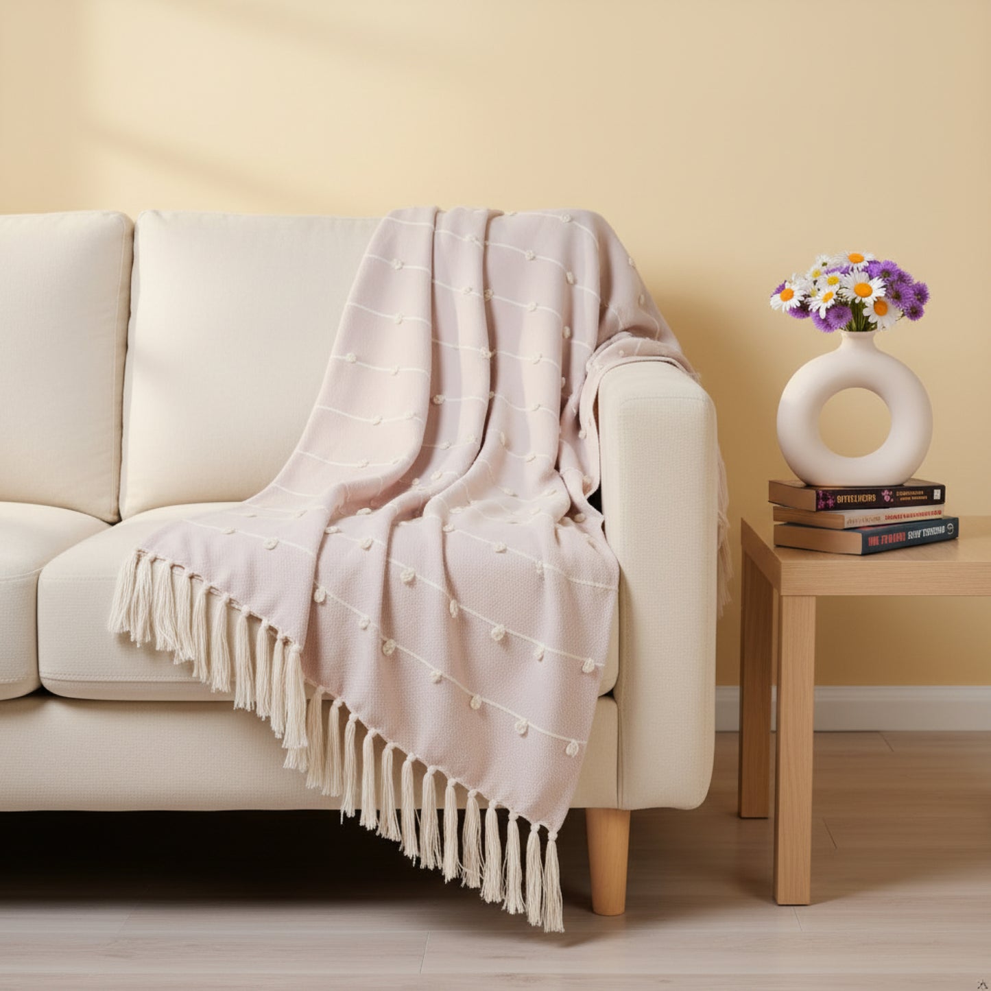 Hand-Knitted All Season Throw Blanket – Cotton Blend | Summer Pink | 80x52 Inches