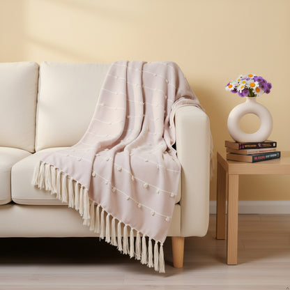 Hand-Knitted All Season Throw Blanket – Cotton Blend | Summer Pink | 80x52 Inches