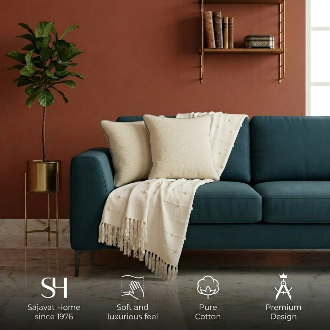 Beige Throw & 2 Cushion Covers