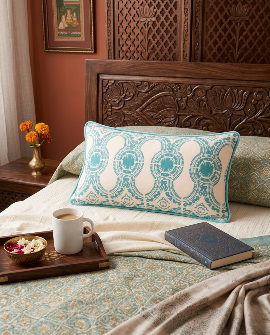 Beige & Blue Pillow Cover