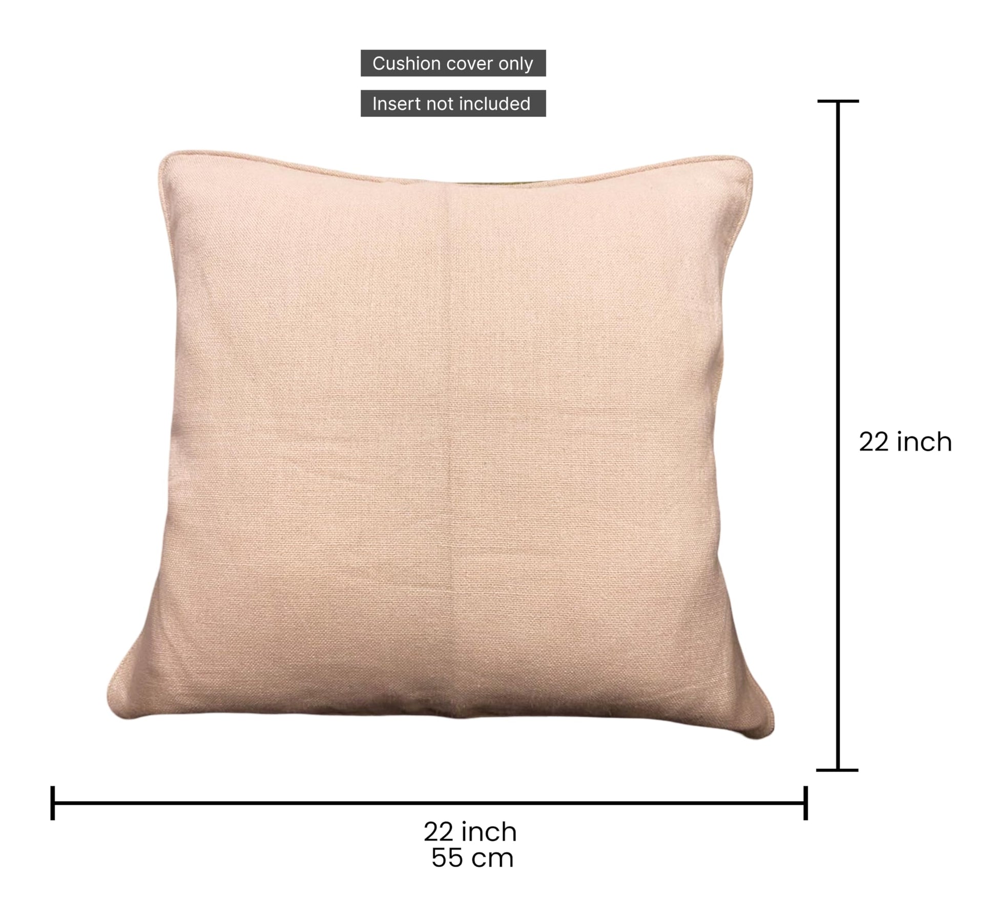 Beige pillow with dimensions on a white background