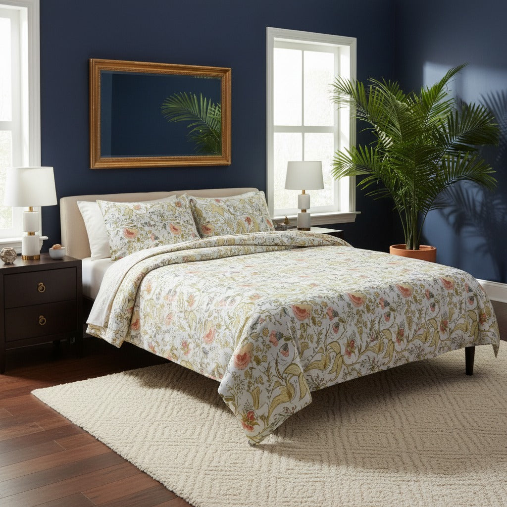 Mustard Yellow Printed  Bedsheet 2 Pillow Covers