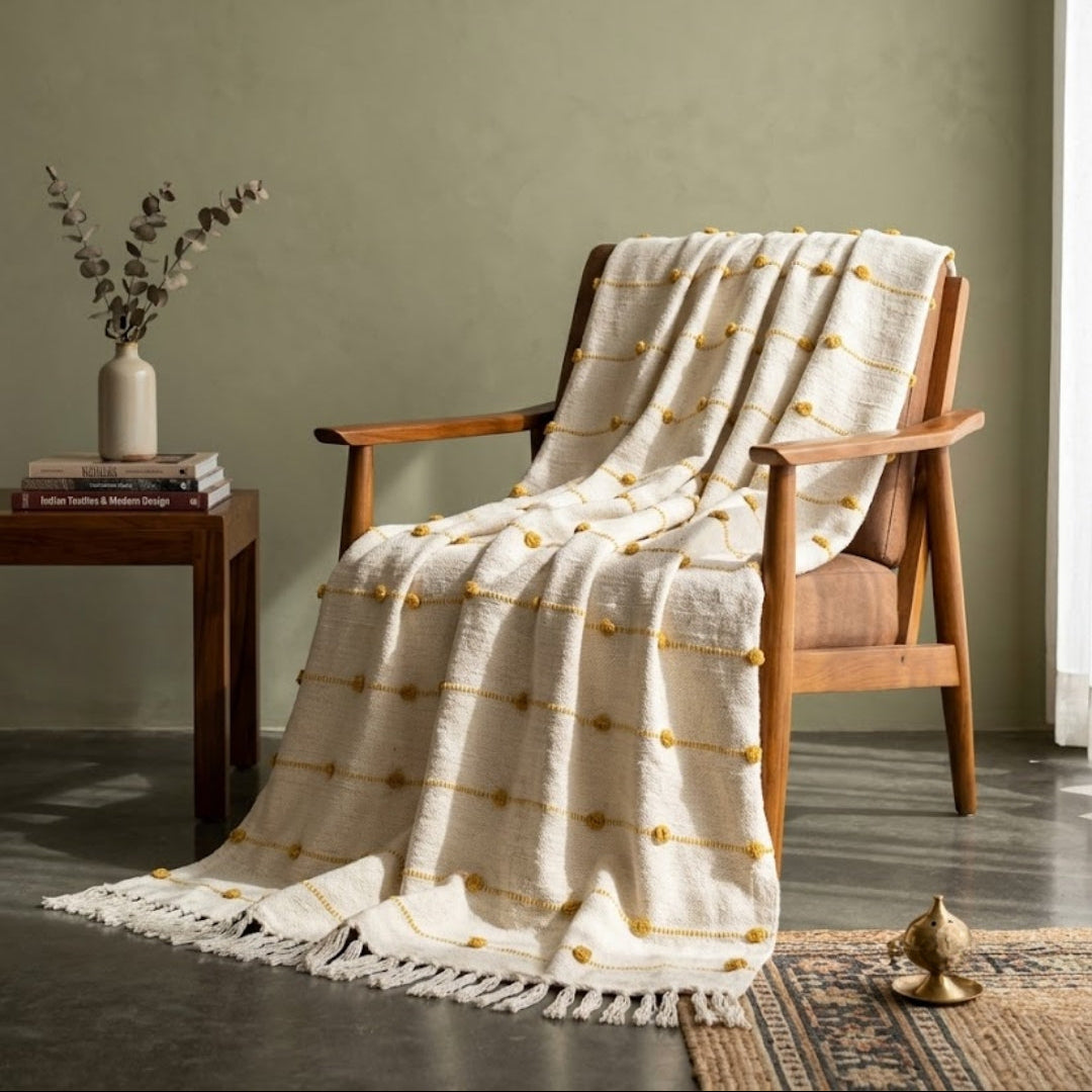 Beige & Yellow Sofa Throw Blanket