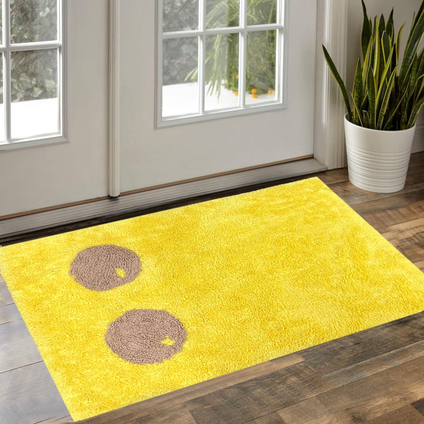 Yellow Cotton Tufted Printed Rug