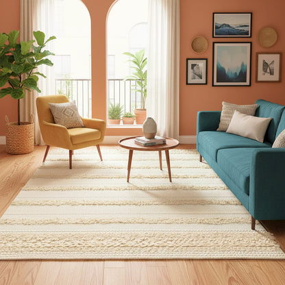 Pure Cotton Floor Rug – Cream & White