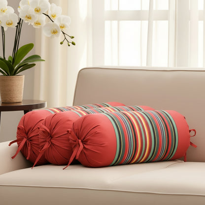 Pure Cotton Red Multi Bolster Cover - Pack of 3