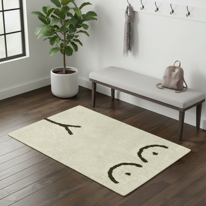 Cream & Brown Cotton Floor Rug