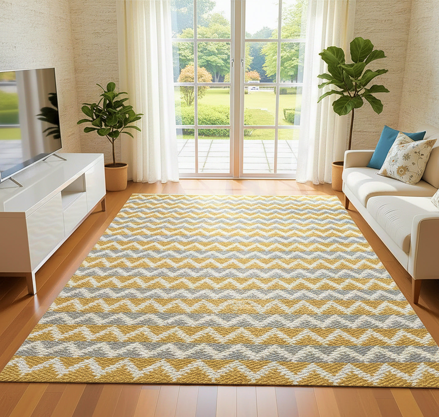 Pure Cotton Floor Rug  – Tuscan Sun Yellow & Grey