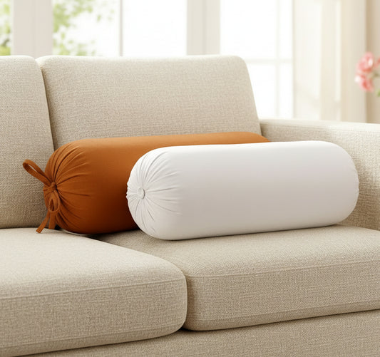 Pure Cotton Brown Bolster Cover with Filler