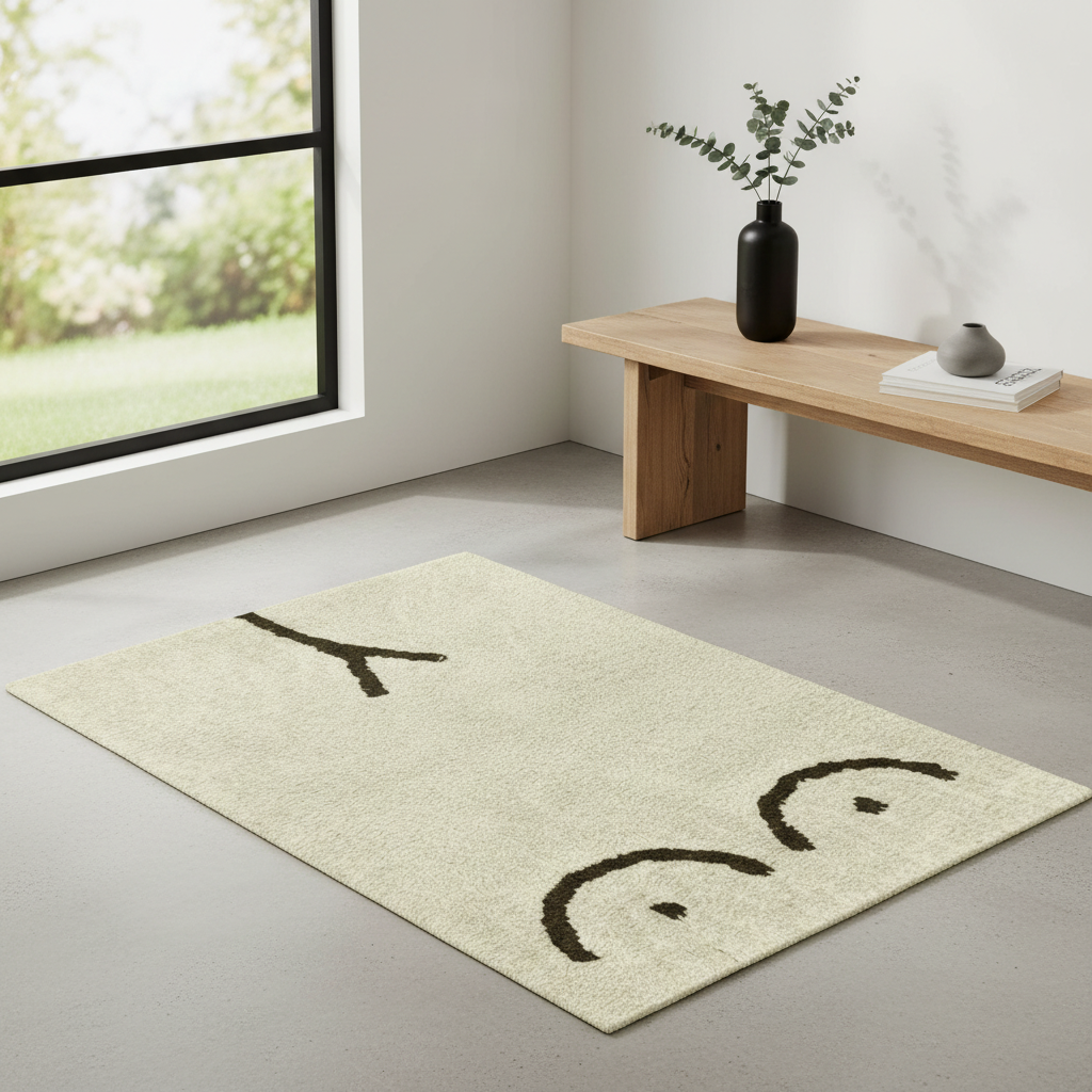 Cream & Brown Cotton Floor Rug