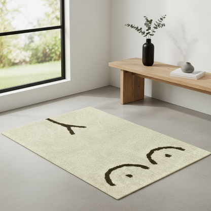 Cream & Brown Cotton Floor Rug
