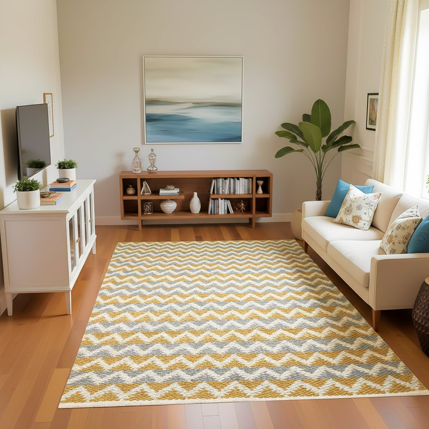 Pure Cotton Floor Rug  – Tuscan Sun Yellow & Grey