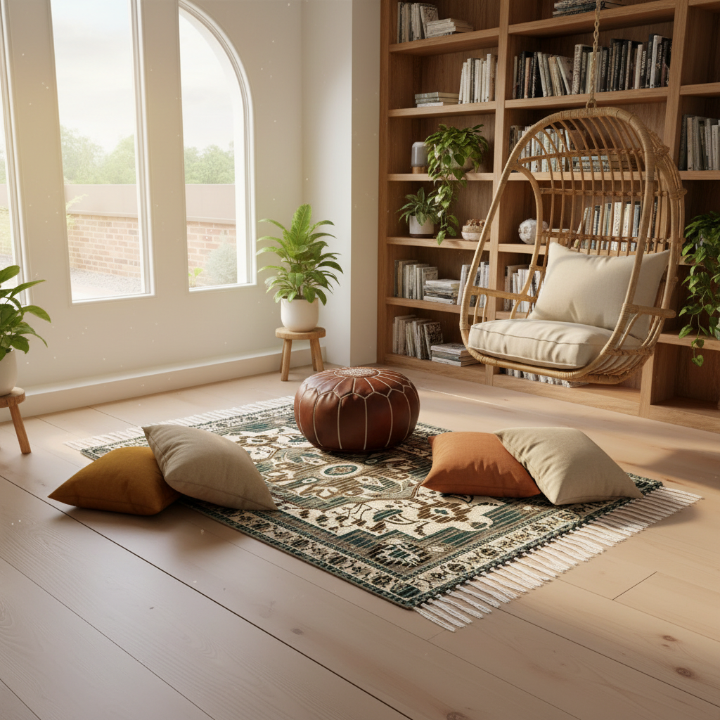 Braided Cotton & Jute Printed Floor Rug – Aegean Green