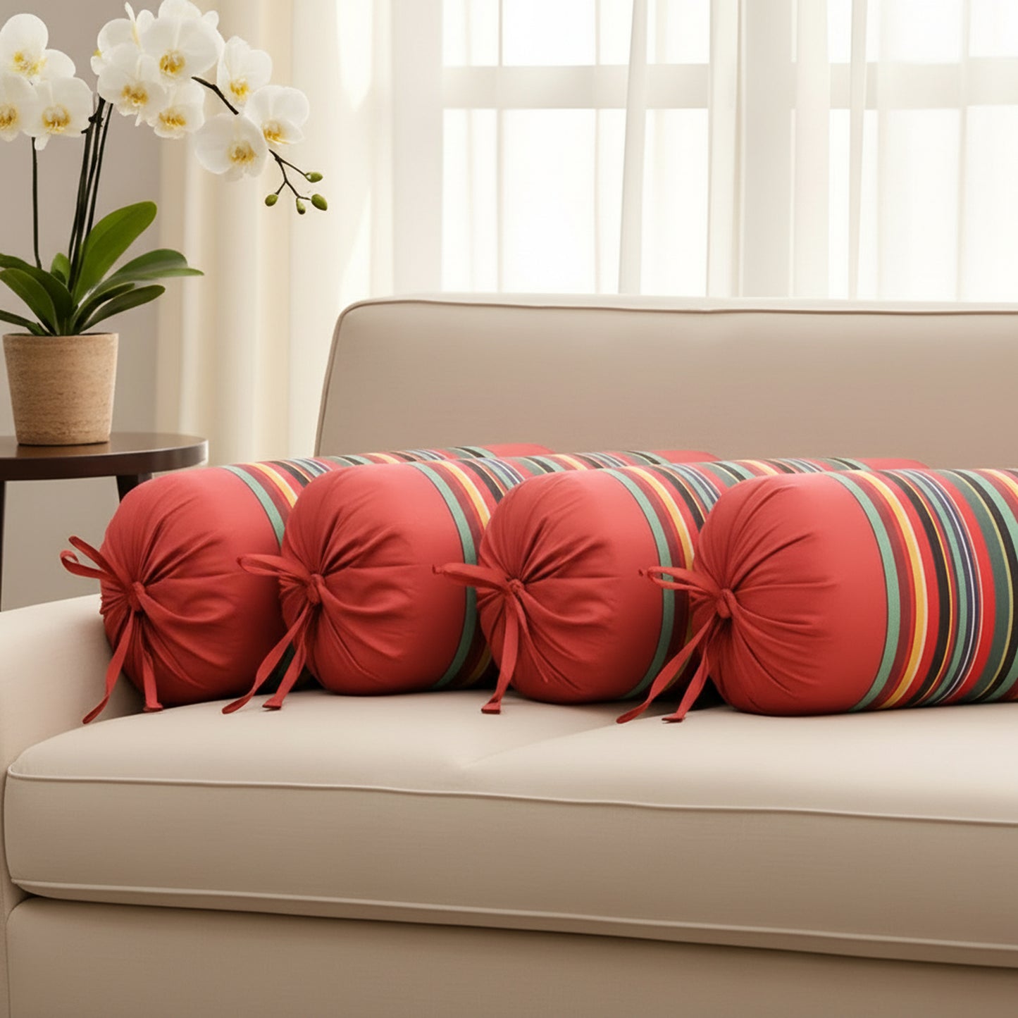 Pure Cotton Red Multi Bolster Cover - Pack of 4