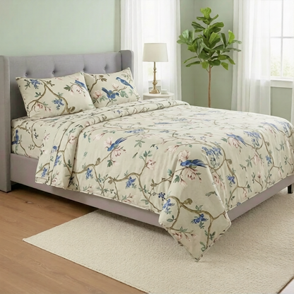 Cream & Peach Cotton Bedsheet 2 Pillow Covers