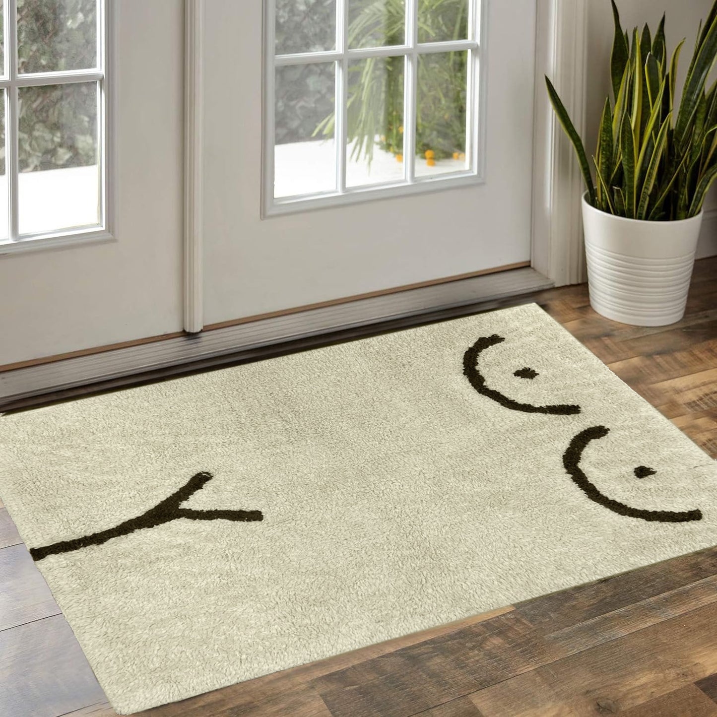 Cream & Brown Cotton Floor Rug