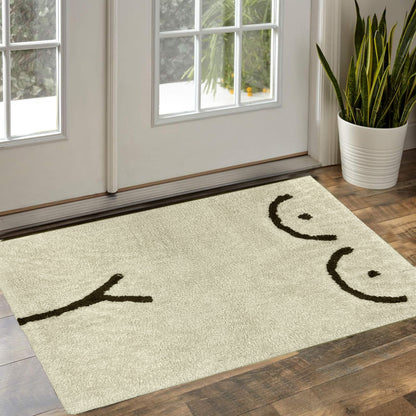 Cream & Brown Cotton Floor Rug