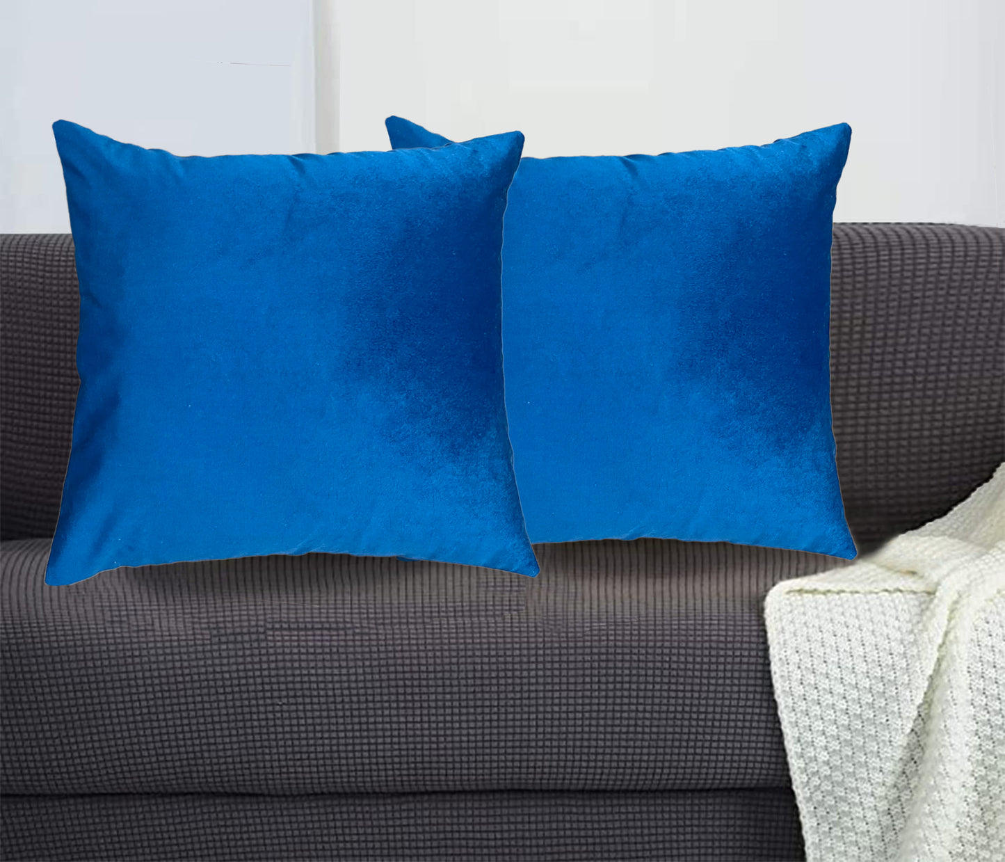 Velvet Blue Cushion Cover 16"x16" (Pack of 2)