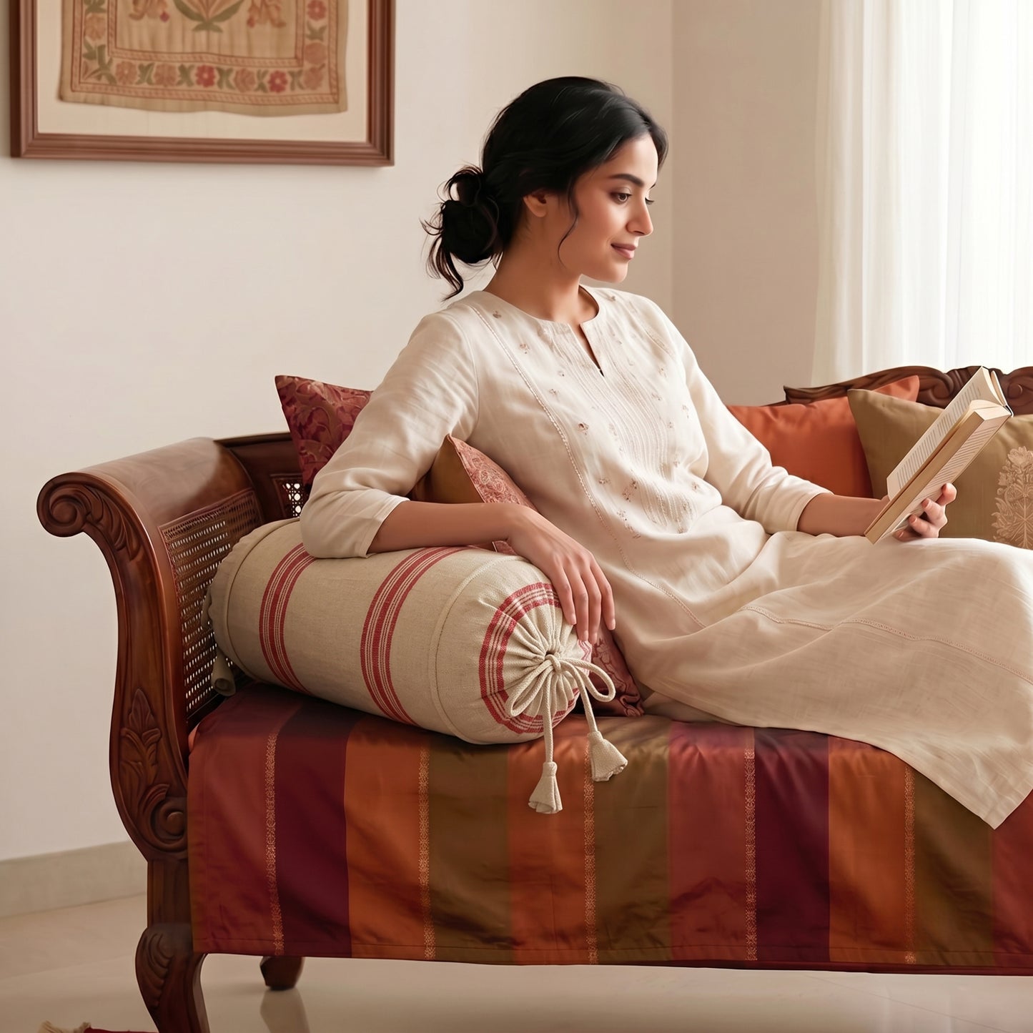Light Yellow Red  bolster cover  Set of 2