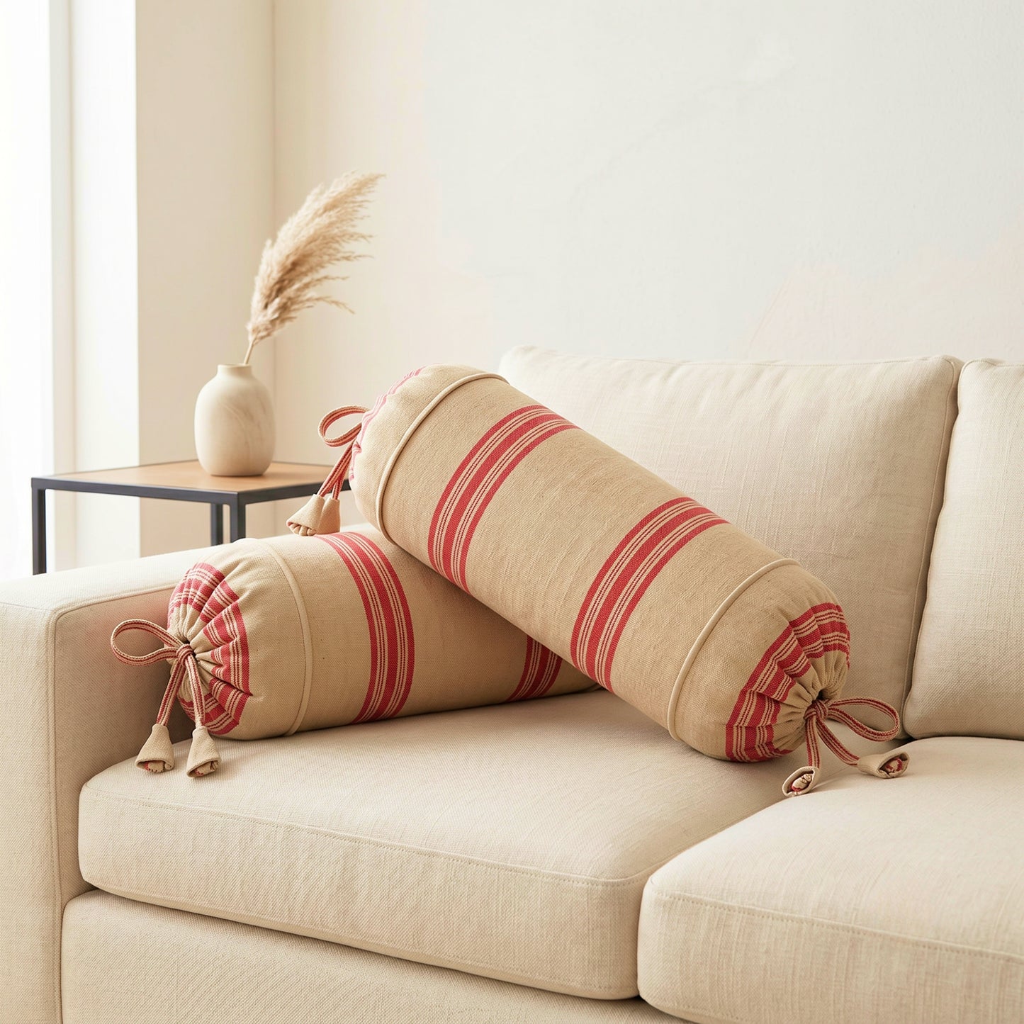 Light Yellow Red  bolster cover  Set of 2