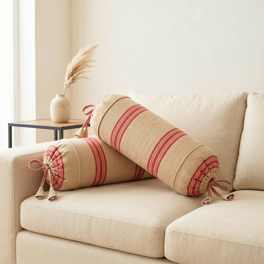 Light Yellow Red  bolster cover  Set of 2