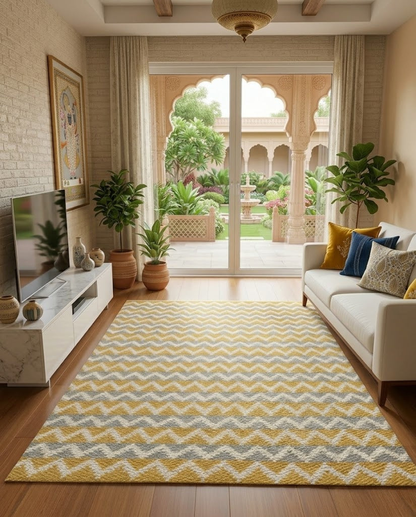 Pure Cotton Floor Rug  – Tuscan Sun Yellow & Grey