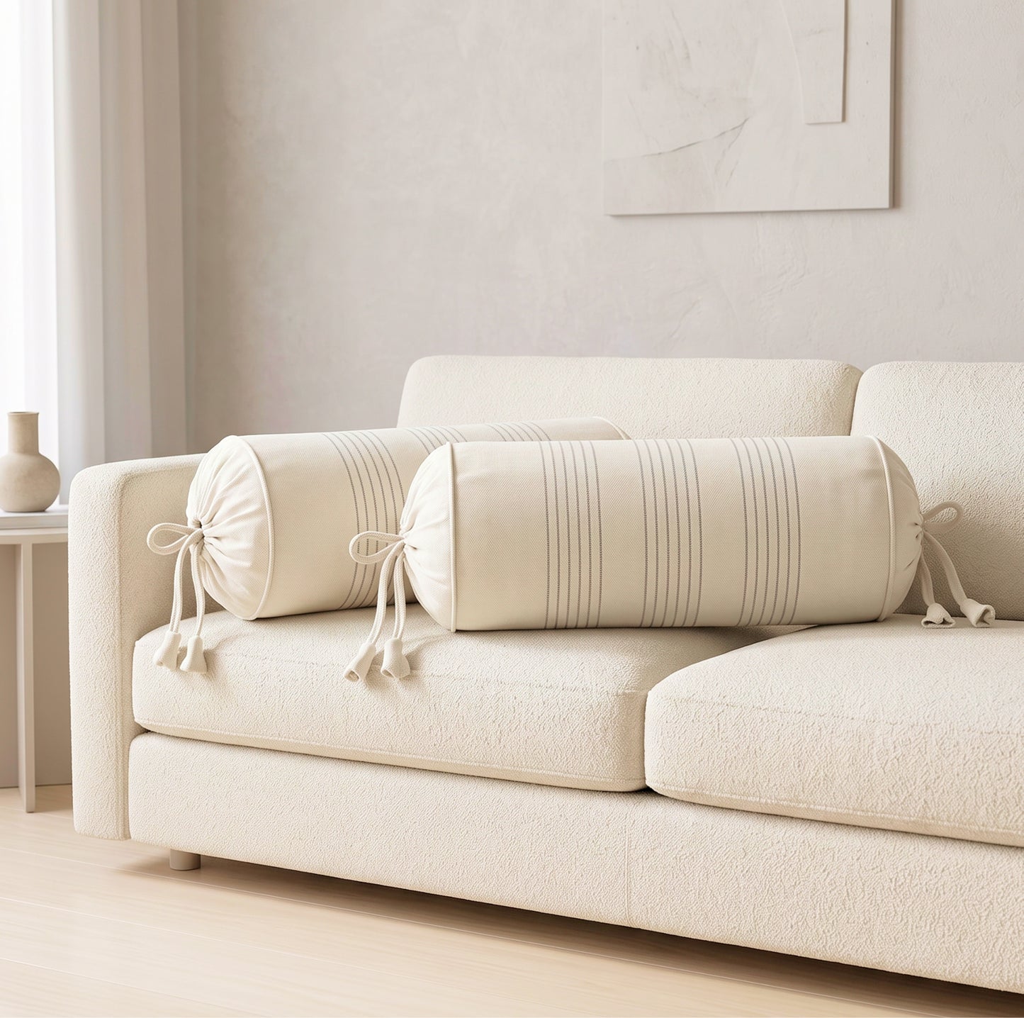 Beige with Grey Pinstripe