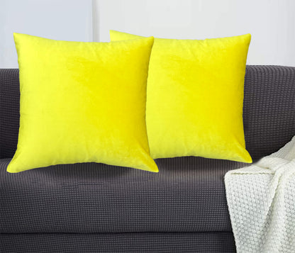 Velvet Yellow Cushion Cover 16"x16" (Pack of 2)