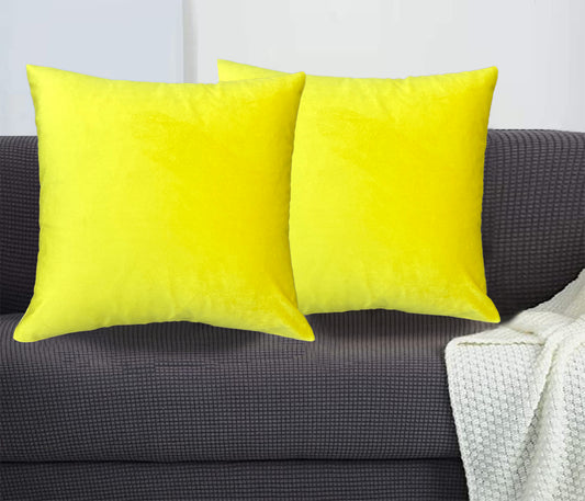 Velvet Yellow Cushion Cover 16"x16" (Pack of 2)
